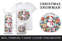 Watercolor cute snowman scarf hat wrapped gifts Joyful Christmas quote print 20oz tumbler skinny mug wrap clipart t-shirt sublimation printable design