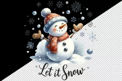 Watercolor cute snowman scarf snowflakes Let it Snow Christmas quote print 20 oz tumbler skinny mug wrap clipart t-shirt sublimation printable design