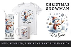 Watercolor cute snowman scarf snowflakes Let it Snow Christmas quote print 20 oz tumbler skinny mug wrap clipart t-shirt sublimation printable design