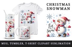 Watercolor cute snowman scarf snowflakes Let it Snow Christmas quote print 20 oz tumbler skinny mug wrap clipart t-shirt sublimation printable design