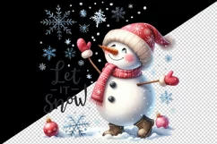 Watercolor cute snowman scarf snowflakes Let it Snow Christmas quote print 20 oz tumbler skinny mug wrap clipart t-shirt sublimation printable design