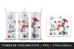 Watercolor cute snowman scarf snowflakes Let it Snow Christmas quote print 20 oz tumbler skinny mug wrap clipart t-shirt sublimation printable design