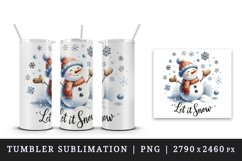 Watercolor cute snowman scarf snowflakes Let it Snow Christmas quote print 20 oz tumbler skinny mug wrap clipart t-shirt sublimation printable design