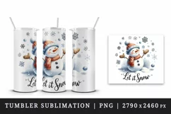 Watercolor cute snowman scarf snowflakes Let it Snow Christmas quote print 20 oz tumbler skinny mug wrap clipart t-shirt sublimation printable design