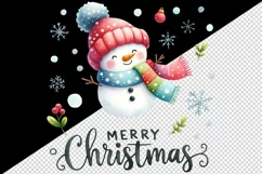 Watercolor cute snowman scarf snowflakes Merry Christmas quote print 20 oz tumbler skinny mug wrap clipart t-shirt sublimation printable design