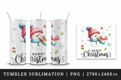 Watercolor cute snowman scarf snowflakes Merry Christmas quote print 20 oz tumbler skinny mug wrap clipart t-shirt sublimation printable design