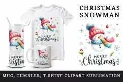 Watercolor cute snowman scarf snowflakes Merry Christmas quote print 20 oz tumbler skinny mug wrap clipart t-shirt sublimation printable design