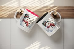 Watercolor cute snowman scarf top hat holding sign Let it Snow quote print 20 oz tumbler skinny mug wrap clipart t-shirt sublimation printable design
