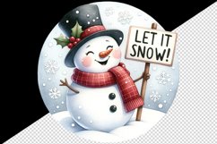 Watercolor cute snowman scarf top hat holding sign Let it Snow quote print 20 oz tumbler skinny mug wrap clipart t-shirt sublimation printable design