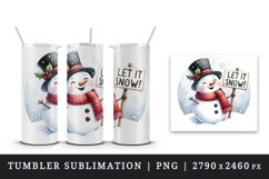 Watercolor cute snowman scarf top hat holding sign Let it Snow quote print 20 oz tumbler skinny mug wrap clipart t-shirt sublimation printable design