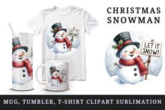 Watercolor cute snowman scarf top hat holding sign Let it Snow quote print 20 oz tumbler skinny mug wrap clipart t-shirt sublimation printable design