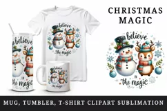 Watercolor cute snowman snowman reindeer snowflakes Christmas quote print 20 oz tumbler skinny mug wrap clipart t-shirt sublimation printable design