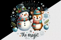 Watercolor cute snowman snowman reindeer snowflakes Christmas quote print 20 oz tumbler skinny mug wrap clipart t-shirt sublimation printable design