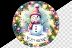 Watercolor cute snowman Sparkle and Shine quote Christmas New Year winter print tumbler skinny mug wrap clipart t-shirt sublimation printable design