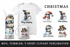 Watercolor cute snowman sunglasses Merry Christmas quote New Year winter print tumbler skinny mug wrap clipart t-shirt sublimation printable design