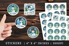 Watercolor cute snowman top hat snowflakes Let it Snow quote Christmas New Year winter print sticker sheet stickers printable sublimation design png