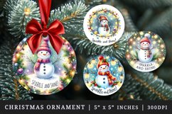 Watercolor cute snowman twinkling lights Sparkle and Shine quote Christmas New Year winter print round ornament ornaments sublimation design