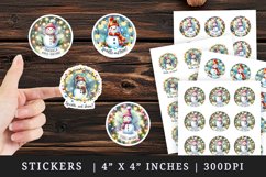 Watercolor cute snowman twinkling lights Sparkle and Shine quote Christmas New Year winter print sticker sheet stickers printable sublimation design png