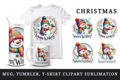 Watercolor cute snowman Warm Wishes quote Christmas New Year winter print 20 oz tumbler skinny mug wrap clipart t-shirt sublimation printable design