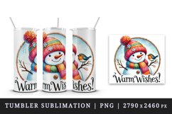 Watercolor cute snowman Warm Wishes quote Christmas New Year winter print 20 oz tumbler skinny mug wrap clipart t-shirt sublimation printable design