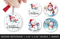 Watercolor cute snowman with red hat sign falling snowflakes Merry Christmas quote New Year winter print round keychain keychains sublimation design