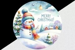 Watercolor cute snowy landscape snowman hat Merry Christmas quote print 20 oz tumbler skinny mug wrap clipart t-shirt sublimation printable design
