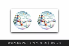 Watercolor cute snowy landscape snowman hat Merry Christmas quote print 20 oz tumbler skinny mug wrap clipart t-shirt sublimation printable design