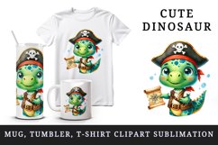 Watercolor cute sparkle dinosaur dino pirate with treasure map print 20 oz tumbler skinny mug wrap clipart t-shirt sublimation printable design
