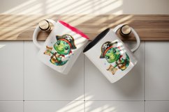 Watercolor cute sparkle dinosaur dino pirate with treasure map print 20 oz tumbler skinny mug wrap clipart t-shirt sublimation printable design