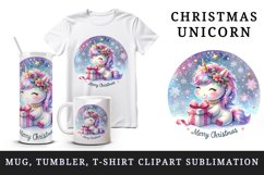Watercolor cute sparkle unicorn present gift Merry Christmas quote print 20 oz tumbler skinny mug wrap clipart t-shirt sublimation printable design