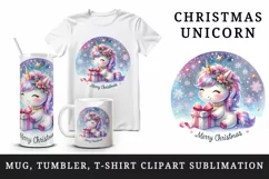 Watercolor cute sparkle unicorn present gift Merry Christmas quote print 20 oz tumbler skinny mug wrap clipart t-shirt sublimation printable design