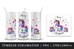 Watercolor cute sparkle unicorn present gift Merry Christmas quote print 20 oz tumbler skinny mug wrap clipart t-shirt sublimation printable design