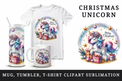 Watercolor cute sparkle unicorn present gift Merry Christmas quote print 20 oz tumbler skinny mug wrap clipart t-shirt sublimation printable design