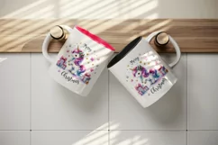 Watercolor cute sparkle unicorn present gift Merry Christmas quote print 20 oz tumbler skinny mug wrap clipart t-shirt sublimation printable design