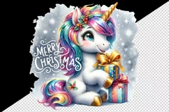 Watercolor cute sparkle unicorn present gift Merry Christmas quote print 20 oz tumbler skinny mug wrap clipart t-shirt sublimation printable design