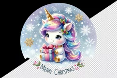 Watercolor cute sparkle unicorn present gift Merry Christmas quote print 20 oz tumbler skinny mug wrap clipart t-shirt sublimation printable design