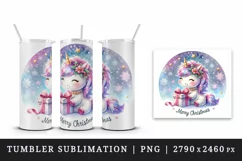 Watercolor cute sparkle unicorn present gift Merry Christmas quote print 20 oz tumbler skinny mug wrap clipart t-shirt sublimation printable design