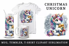 Watercolor cute sparkle unicorn present gift Merry Christmas quote print 20 oz tumbler skinny mug wrap clipart t-shirt sublimation printable design