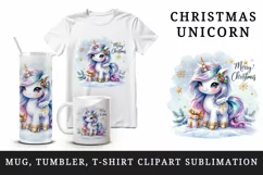 Watercolor cute sparkle unicorn present gift Merry Christmas quote print 20 oz tumbler skinny mug wrap clipart t-shirt sublimation printable design