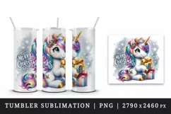 Watercolor cute sparkle unicorn present gift Merry Christmas quote print 20 oz tumbler skinny mug wrap clipart t-shirt sublimation printable design