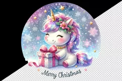 Watercolor cute sparkle unicorn present gift Merry Christmas quote print 20 oz tumbler skinny mug wrap clipart t-shirt sublimation printable design