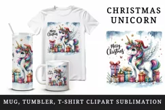 Watercolor cute sparkle unicorn present gift Merry Christmas quote print 20 oz tumbler skinny mug wrap clipart t-shirt sublimation printable design