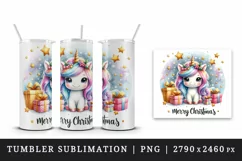 Watercolor cute sparkle unicorn present gift Merry Christmas quote print 20 oz tumbler skinny mug wrap clipart t-shirt sublimation printable design