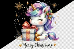 Watercolor cute sparkle unicorn present gift Merry Christmas quote print 20 oz tumbler skinny mug wrap clipart t-shirt sublimation printable design