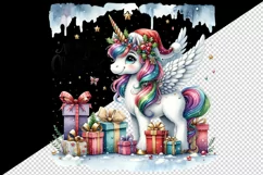 Watercolor cute sparkle unicorn present gift Merry Christmas quote print 20 oz tumbler skinny mug wrap clipart t-shirt sublimation printable design