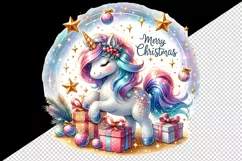 Watercolor cute sparkle unicorn present gift Merry Christmas quote print 20 oz tumbler skinny mug wrap clipart t-shirt sublimation printable design
