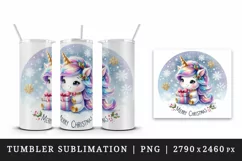 Watercolor cute sparkle unicorn present gift Merry Christmas quote print 20 oz tumbler skinny mug wrap clipart t-shirt sublimation printable design