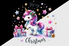 Watercolor cute sparkle unicorn present gift Merry Christmas quote print 20 oz tumbler skinny mug wrap clipart t-shirt sublimation printable design