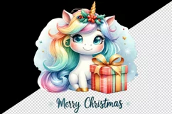Watercolor cute sparkle unicorn present gift Merry Christmas quote print 20 oz tumbler skinny mug wrap clipart t-shirt sublimation printable design