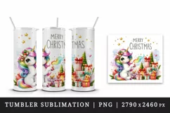 Watercolor cute sparkle unicorn present gift Merry Christmas quote print 20 oz tumbler skinny mug wrap clipart t-shirt sublimation printable design
